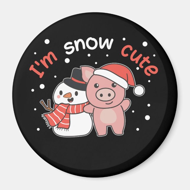 Imán Pig I m Snow Cute Snowman Snow Pun Magnet (Frente)