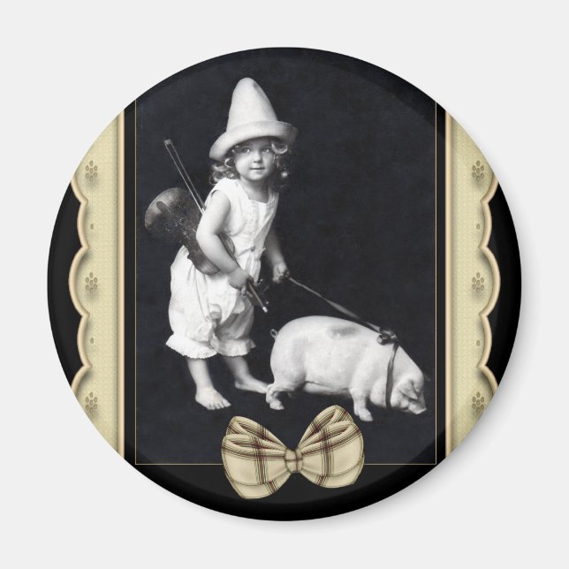 Imán Piggy y yo Vintage Photography Fridge Magnet (Frente)