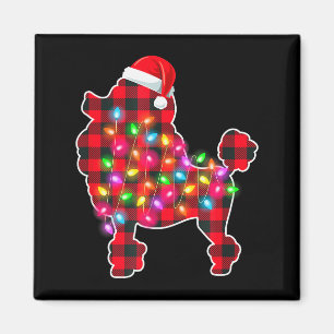 Imán Pijama de luces de Navidad de perro de cuadros roj