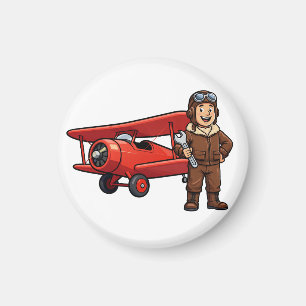 Imán Piloto Vintage con Arte de Dibujos Animados de Bip