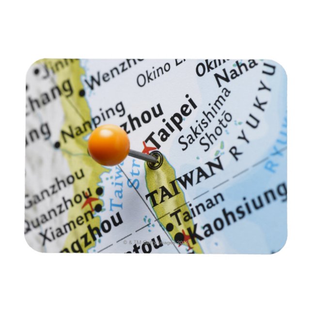 Imán Pin de mapa colocado en Taipei, Taiwán en el mapa, (Horizontal)
