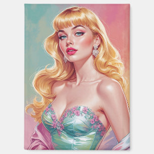 Imán Pin-Up rubio con Bangs Blue y Pink Pastel