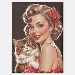 Imán Pin-Up sonriente con retrato de gato