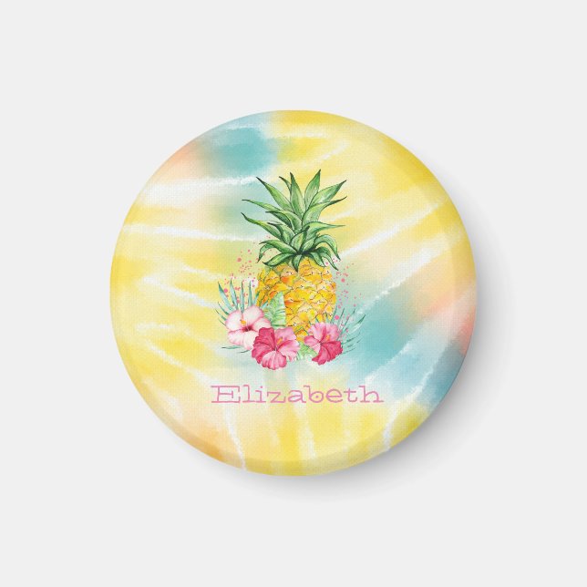 Imán Piña, Hibisco Acuarela Tie Dye Arcoíris (Frente)