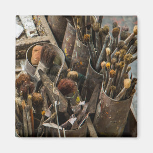 Imán Pinceles de artista y pintura en Funda de madera a