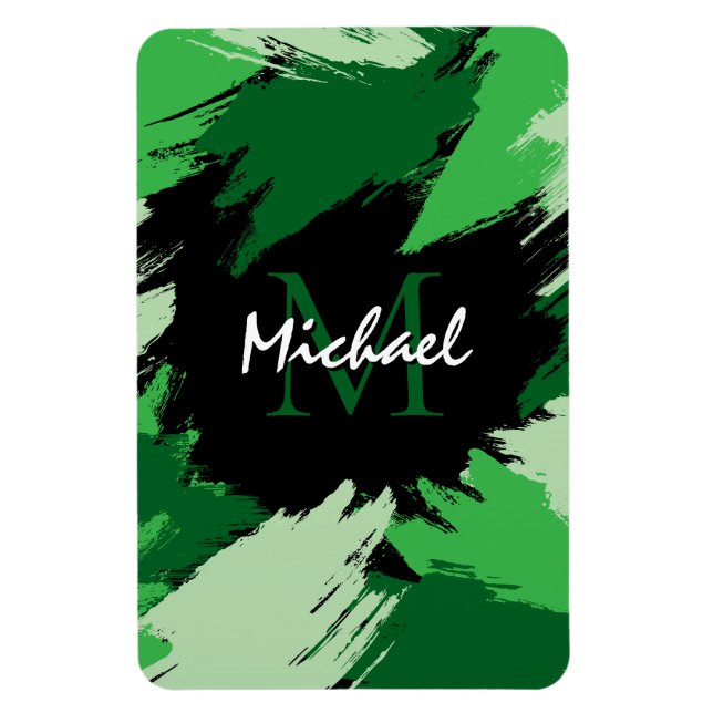 Imán Pinceles de color verde con monograma (Vertical)