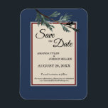 Imán Pine Blue Winter Wedding Save the Date Magnet<br><div class="desc">This Pine Blue Winter wedding save the date magnet combines a classy, formal dusty blue framed border with elegant, evergreen pine tree boughs for a classic, yet rustic look. The botanical greenery foliage with calligraphy type over a beige background creates a nature focused vibe for a Christmas or forest destination...</div>