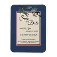 Pine Blue Winter Wedding Save the Date Magnet