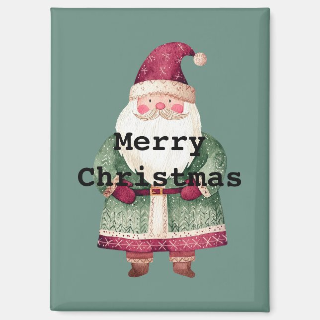 Imán Pine Green Red Merry Christmas Santa (Anverso)