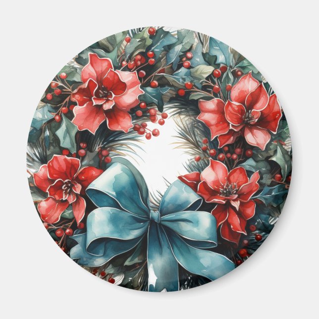 Imán Pine Wreath con Navidades Holly (Frente)