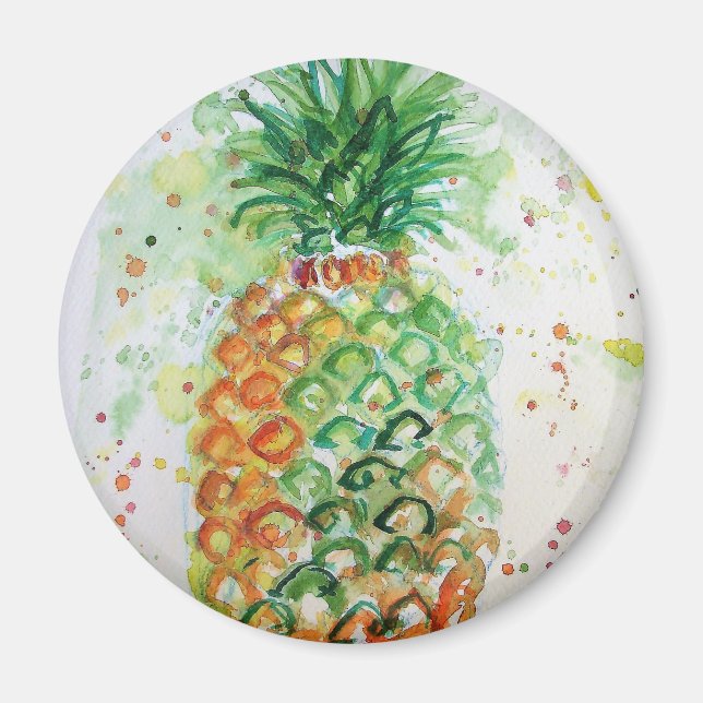 Imán Pineapple Watercolor Art Lime Green Magnet (Frente)