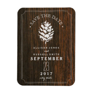Imán Pinecone Barn Wood Save the Date