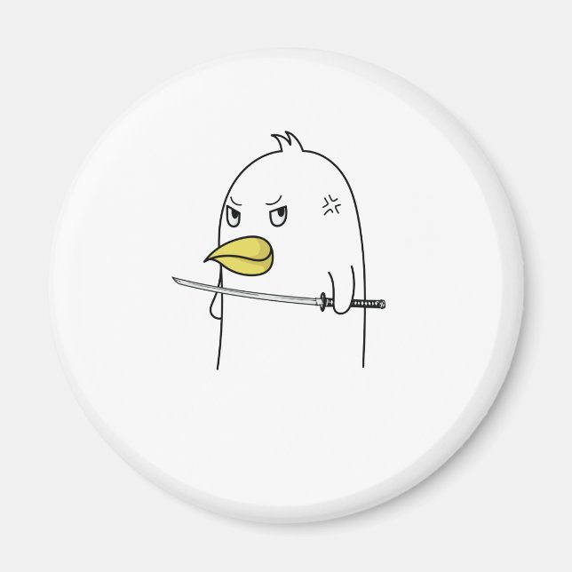 Imán Pinguin Vogel mit Samurai Schwert guckt böse (Frente)