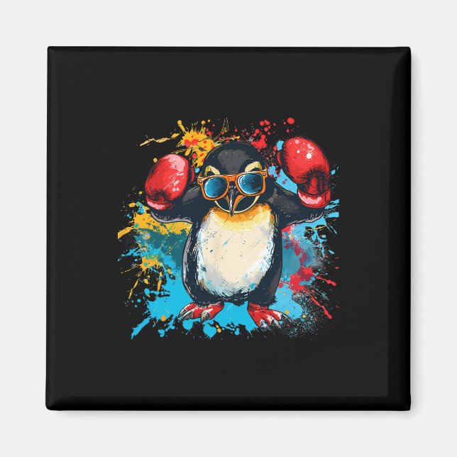 Imán Pingüino Boxeando Con Guantes De Boxeo Kickboxing  (Frente)