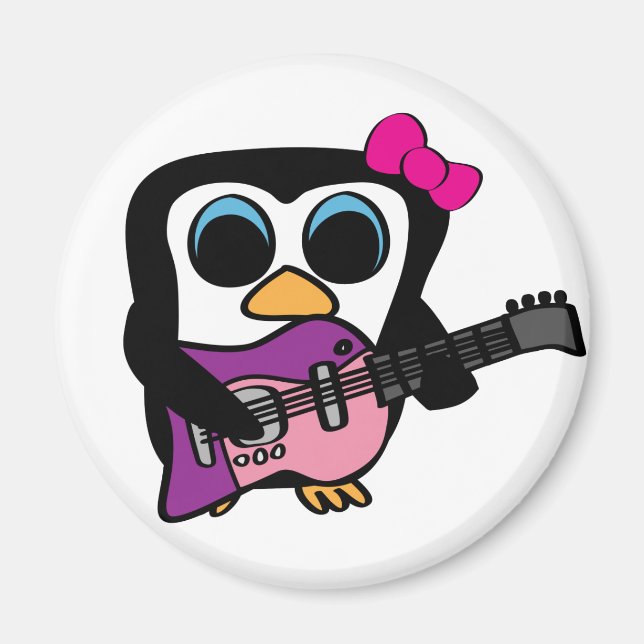 Imán Pingüino chica con guitarra eléctrica (Frente)