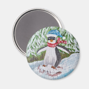 Imán Pingüino con gafas de esquí en pista