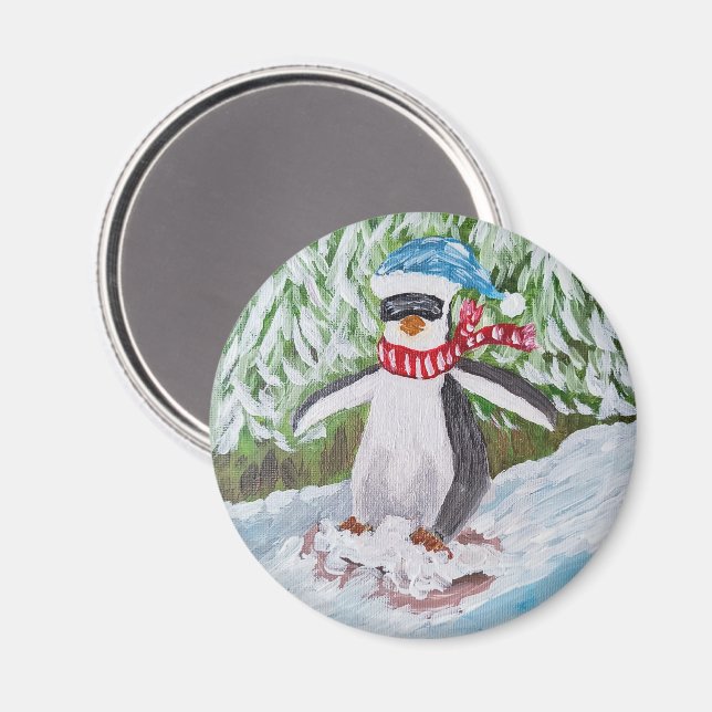 Imán Pingüino con gafas de esquí en pista (Anverso/Reverso)