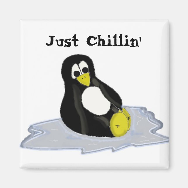 Imán Pingüino de dibujos animados en el hielo (Frente)