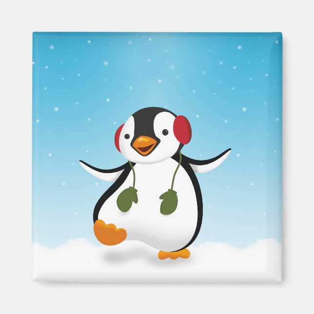 Imán Pingüino de invierno divertido (Frente)