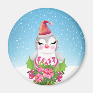Imán Pingüino de Navidades burdos en Santa Hat