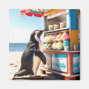 Imán Pingüino En Verano En La Base De Hice Cream
