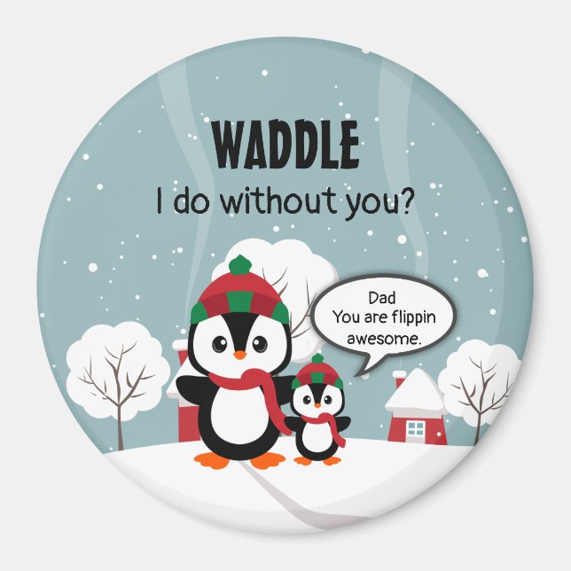 Imán Pingüino Gris Y Bebé En Nieve De Invierno (Frente)