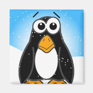 Imán Pingüino lindo en la nieve con el cielo azul