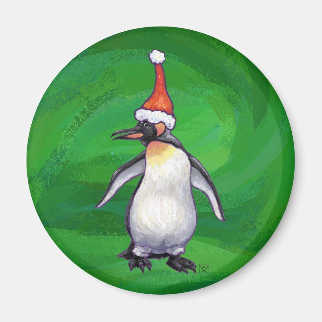Imán Pingüino lindo en Sombrero de Santa (Frente)