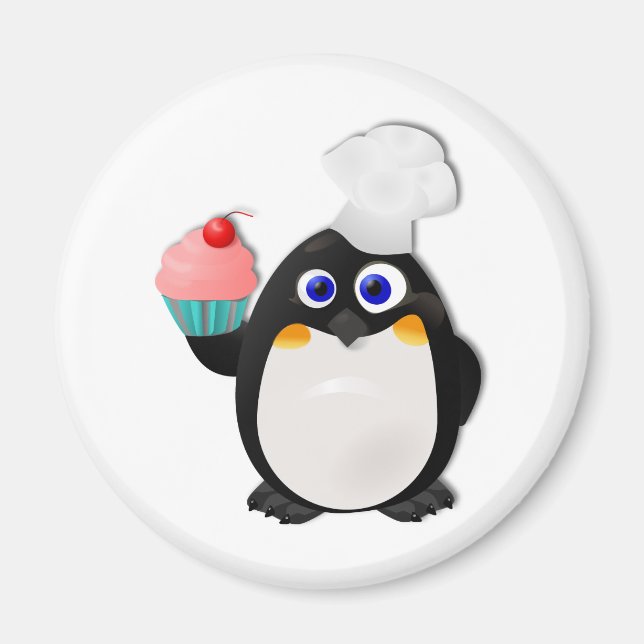 Imán Pingüino panadero con tarta II (Frente)