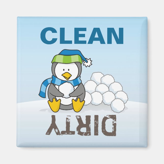 Imán Pingüino pequeño sentado con bolas de nieve (Frente)