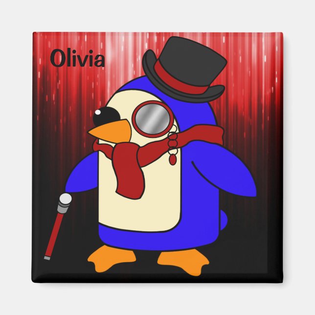 Imán Pingüino personalizado y negro (Frente)