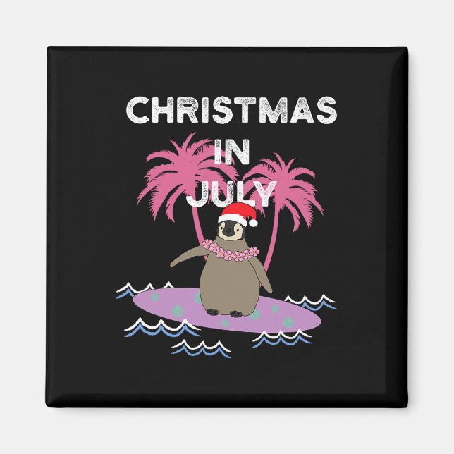 Imán Pingüino surfista de Navidad en julio (Frente)