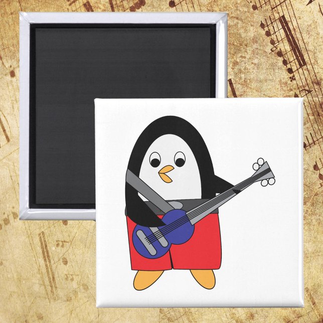 Imán Pingüino Tocando Guitarra De Bass (A magnet with a cute penguin playing the bass guitar.)