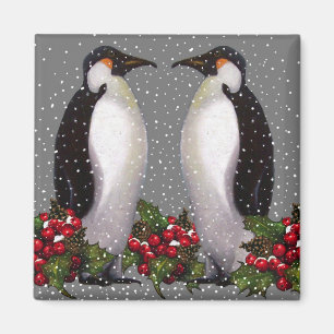 Imán Pingüinos del navidad en la nieve, acebo: Arte