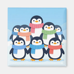 Imán Pingüinos Lindos Bufandas de Invierno Abrazo en Gr
