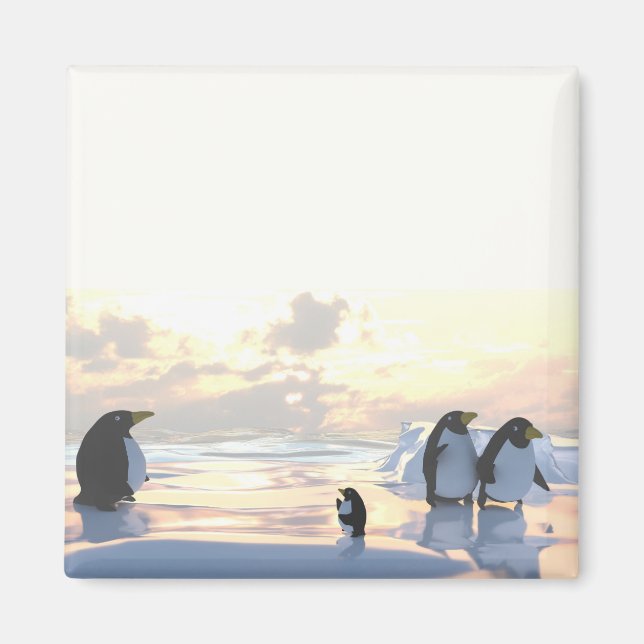 Imán pingüinos relajándose en un témpano de hielo (Frente)