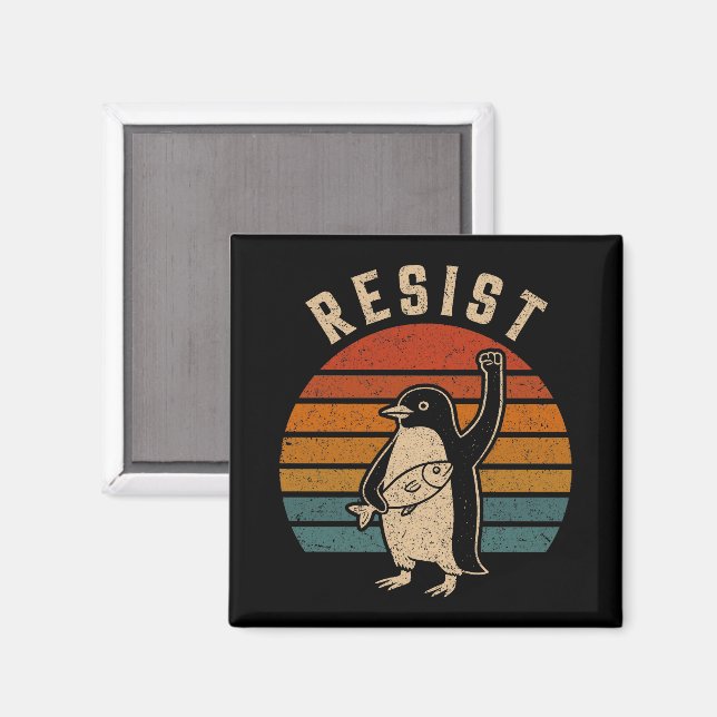 Imán Pingüinos resistentes protestan contra aranceles (Anverso/Reverso)