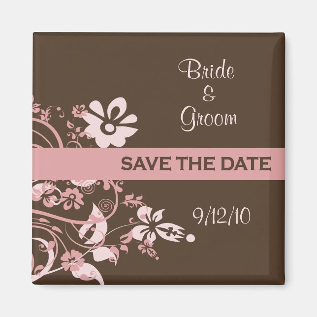 Imán Pink and Brown Save the Date Magnets (Frente)