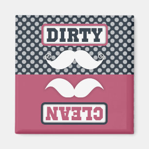 Imán Pink Blue Polka Dot Pattern Mustache Clean Dirty