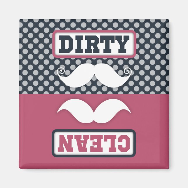 Imán Pink Blue Polka Dot Pattern Mustache Clean Dirty (Frente)