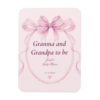 Imán Pink Bow Grandma and Grandpa to Be Baby Shower