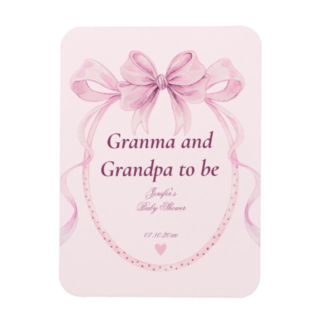 Imán Pink Bow Grandma and Grandpa to Be Baby Shower (Vertical)