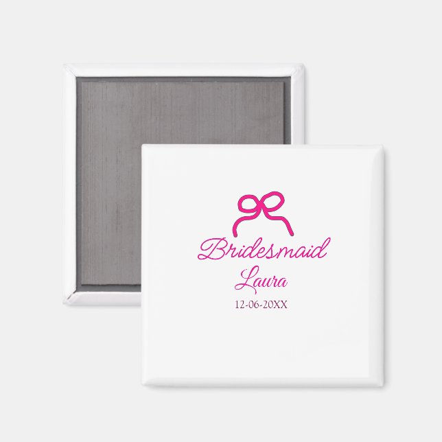 Imán PINK BOW minimaladd nombre de dama de honor año de (Anverso/Reverso)