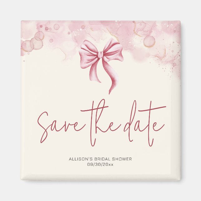 Imán Pink Bow Save the Date Bridal Shower (Frente)