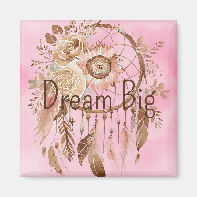 Imán Pink Brown Floral Dream Catcher (Frente)
