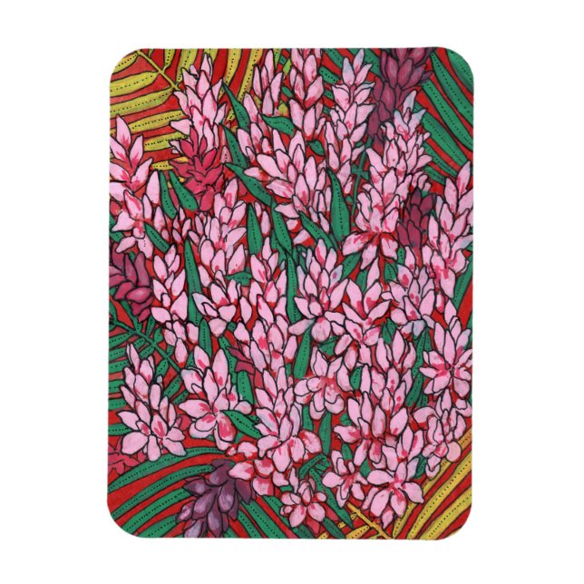 Imán Pink Cone Ginger Alpinia Flores tropicales Floral (Vertical)