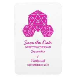 Imán Pink D20 Dice Save the Date Magnet