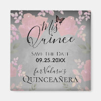 Pink Fancy Roses Quinceanera Pink Save the Date Ma