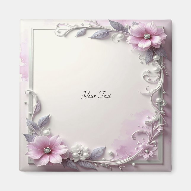 Imán Pink Floral Frame Magnet (Frente)