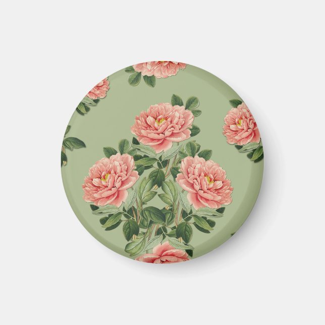 Imán Pink Floral Pattern on Green Background | Seamless (Frente)